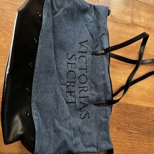 VICTORIA'S SECRET Zippered Shoulder Bag - Canvas & Leather - Blue